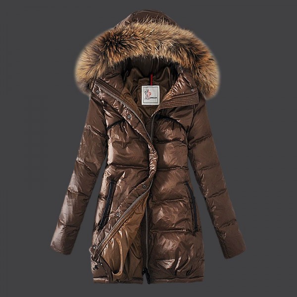 Moncler Donna Giù cappotto caffè scuro Presa M1104